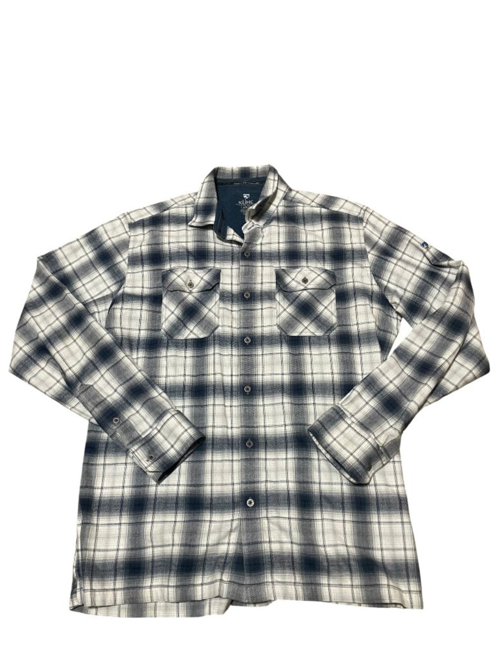 Kuhl Dillingr Long Sleeve Flannel Shirt Blue Plaid Button Up Style 7186 Men's L